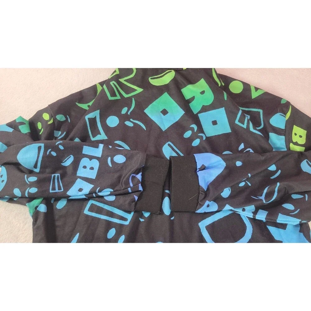 ​Roblox Hoodie Boys Size 15/16 Green Blue All Over Print Gamer Sweatshirt New